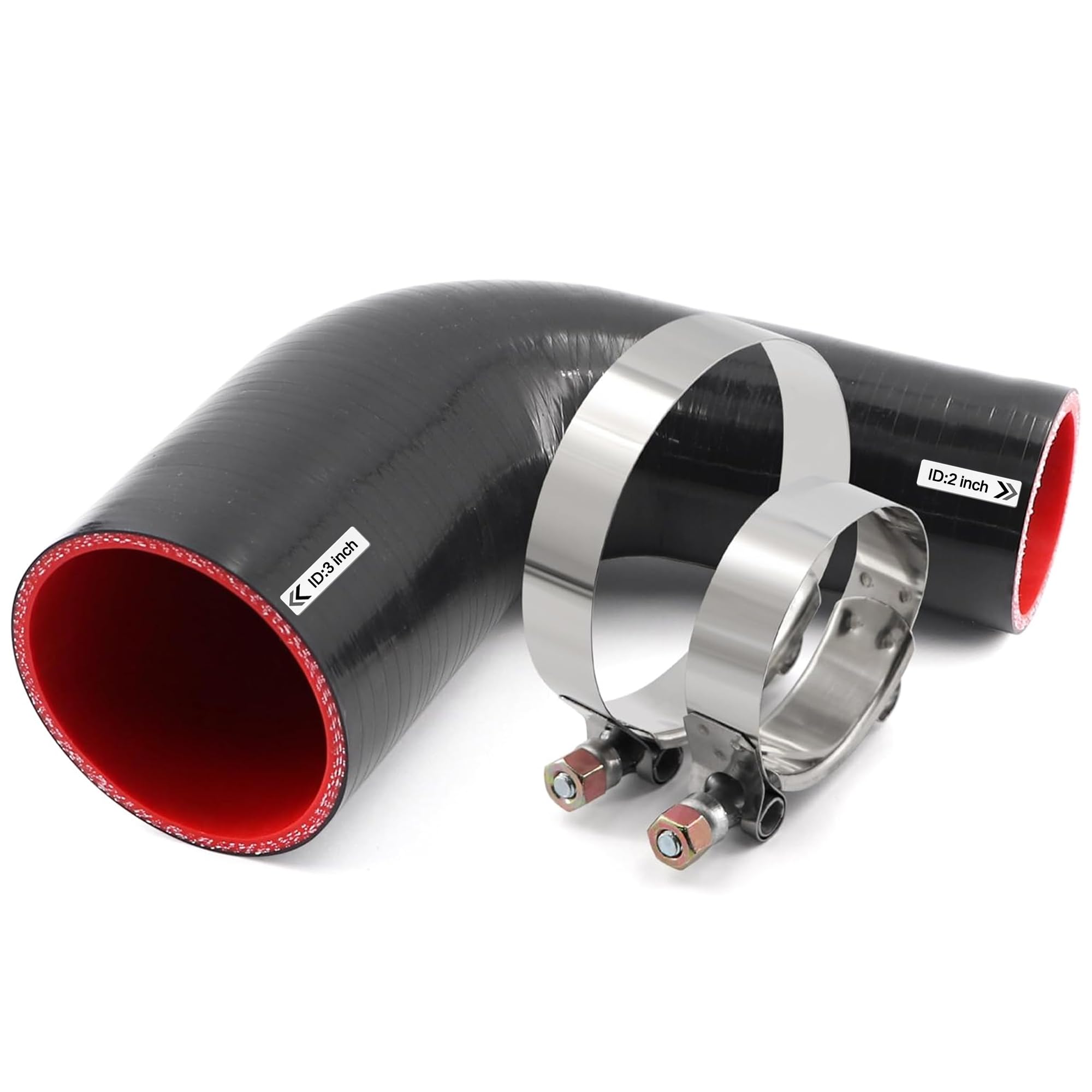 90 Degree ID 2 to 3 inches Elbow Silicone Reducer Coupler Hose 4 Ply Polyester Reinforcement with 2 Steel T Clamps for Intercooler Turbo Intake Pipe