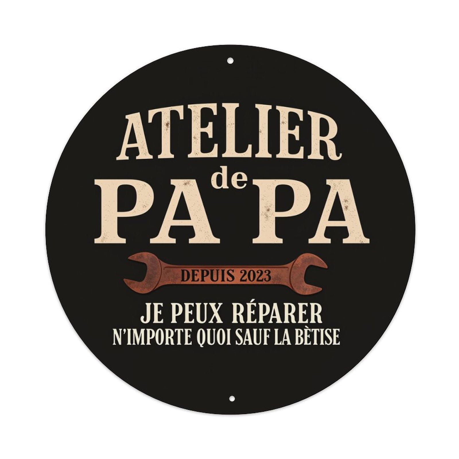 Dad's Workshop Since 2023 I Can Fix Anything Except Stupidity Round Tin Sign Vintage Metal Poster, Home Bar Garage Man Cave Cafe Indoor & Outdoor Wall Decoration 8x8Inches
