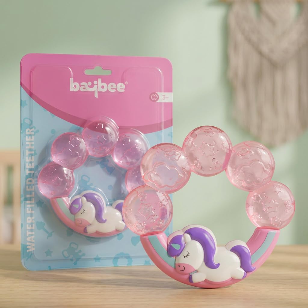 Baybee Unicorn Natural Water Filled Silicone Teether for Babies to Soothe Their Gums, Bpa Free Food Grade Easy Grasp Teething & Chewing Toys for Babies 6 to 12 Months Baby Infant (Pink)-image-33