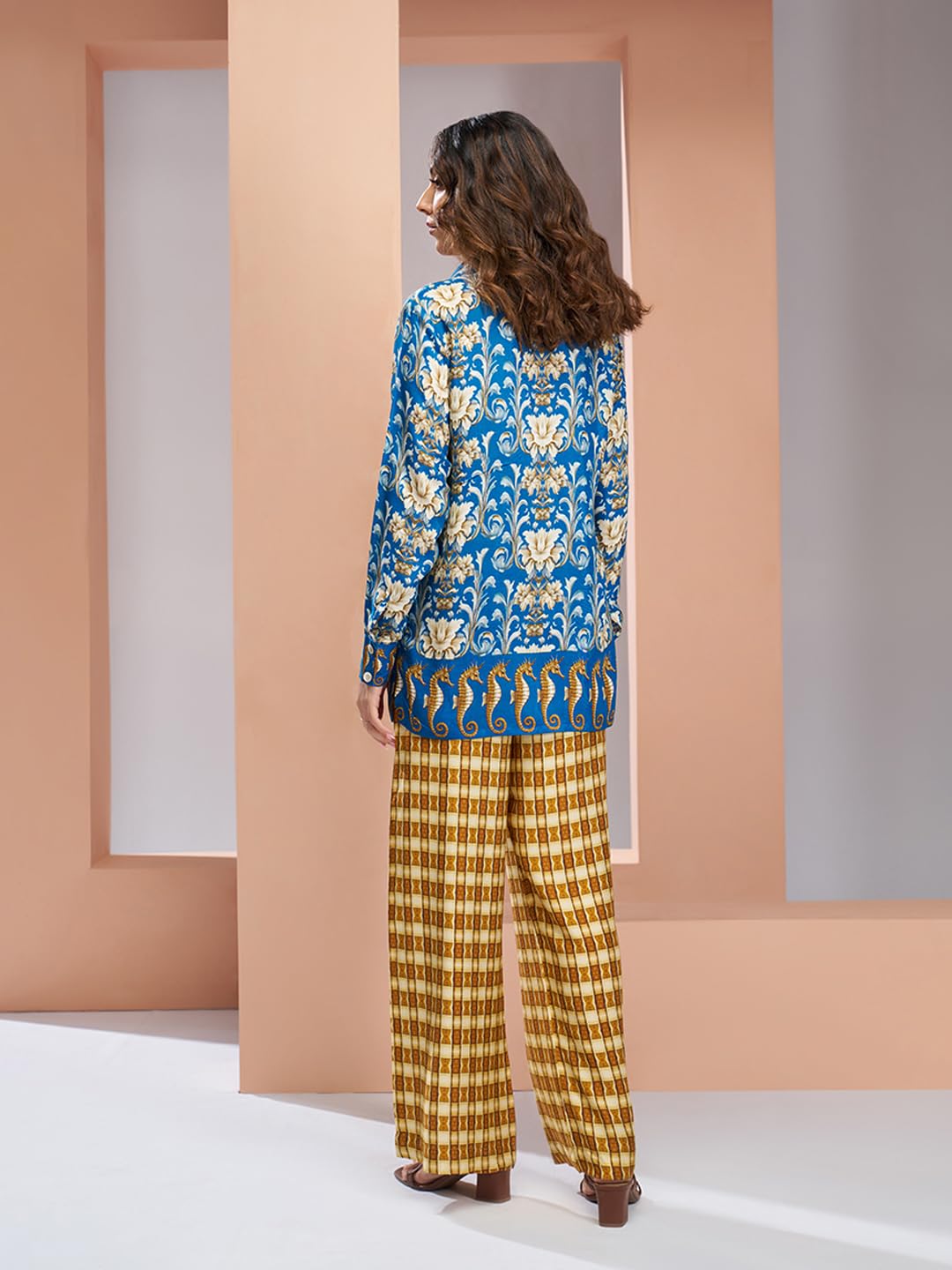 FUSIONIC Blue Yellow Printed Co-ord Set for Women 2