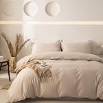 OAITE 100% Washed Cotton Duvet Cover Queen Size Soft Breathable Durable Bedding with Zipper Closure & 8 Corner Ties- 3 Pieces Plain Simple Duvet Cover Set,2 Pillow Shams,1 Duvet Cover(90"x90")