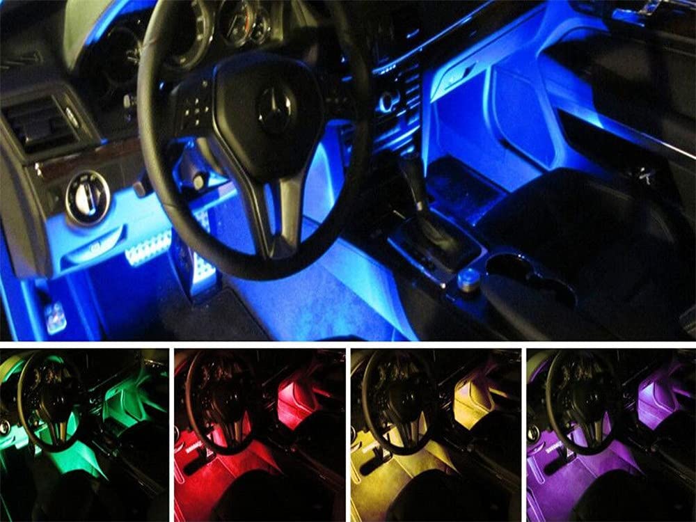 Riloer Taśma oświetleniowa LED do samochodu, 6 w 1, uniwersalna, do wnętrza samochodu, kolorowa atmosfera RGB, dekoracyjne neonowe paski świetlne do samochodu, motocykla, wnętrza samochodu z pilotem zdalnego sterowania