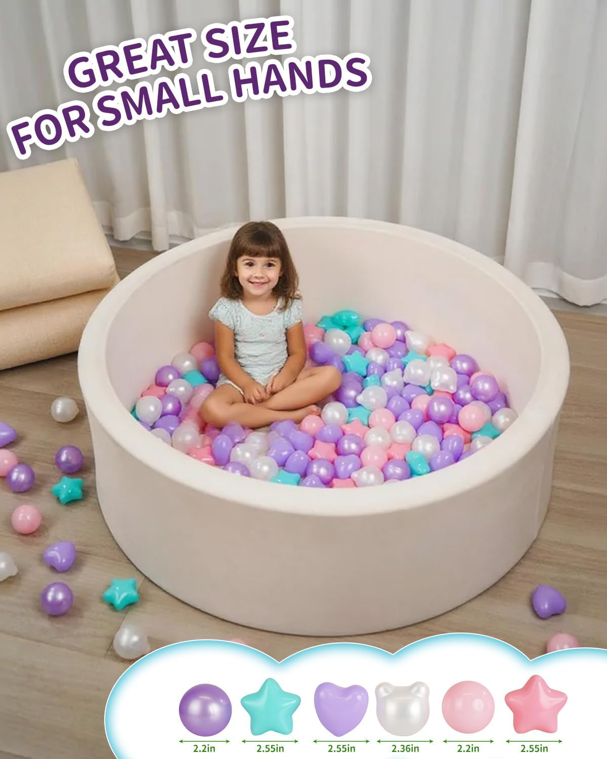 TRENDPLAY Ball Pit Balls Star Bear Heart Shape for Toddlers 50 100 200, Plastic Toy Balls for Boys Girls