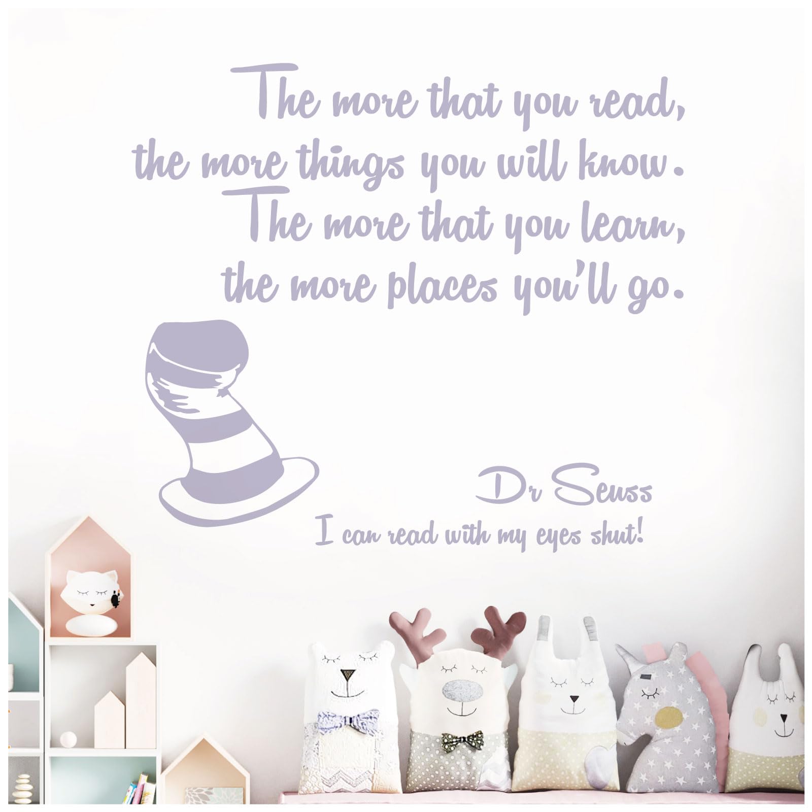 The More that You Read, the More Things You Will Know - Dr Seuss Book Quote Decal Wall Sticker [Medium] [Light Grey]
