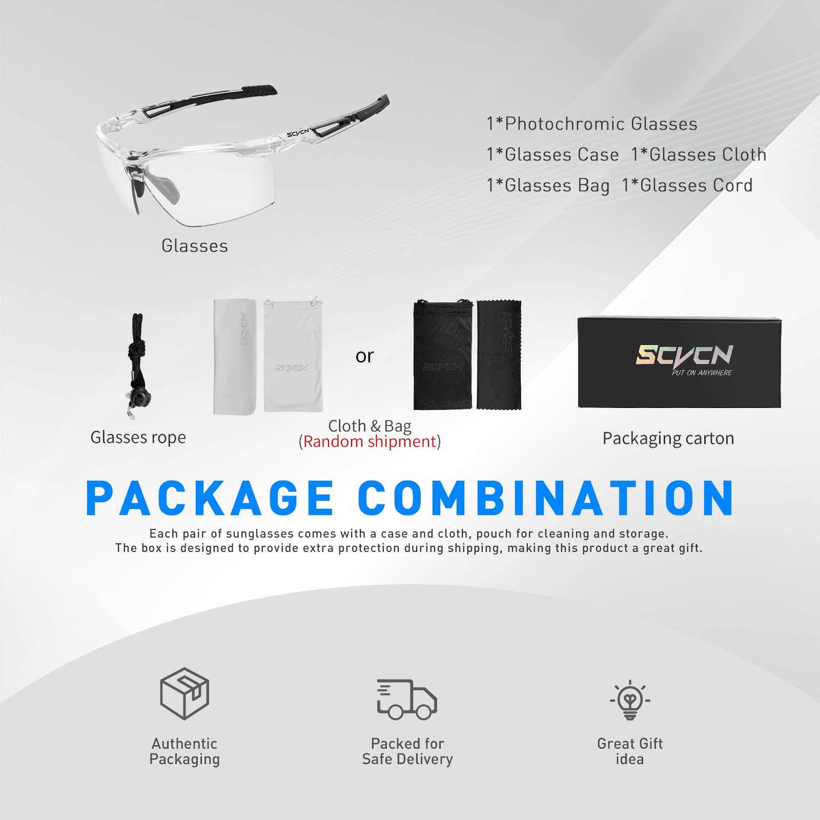 SCVCN Photochromatische Selbsttönend Fahrradbrille Herren Damen Sportsonnenbrille Klar Radsport Radfahren MTB S86