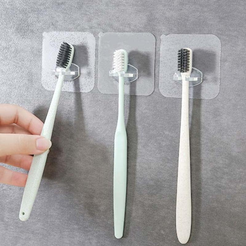 Toothbrush Holders,Toothbrush Holder Wall-Mounted Toothbrush Holder Punch-Free Bracket Sticky Hook Tooth Brush Bathroom Organizer Space Saving Bathroom Accessories(Transparent 2pcs) (Tra