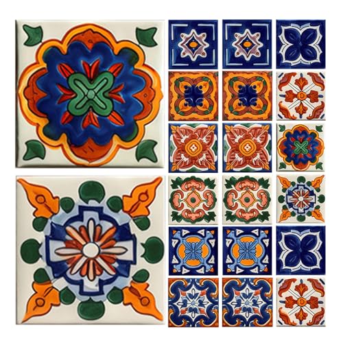 POPETPOP Pegatinas para Azulejos Marroquíes Autoadhesivas de Pvc, 20 Piezas 10x10 Cm, Resistentes y Pelables para Decoración Interior de Paredes, Cocina, Baño y Balcón