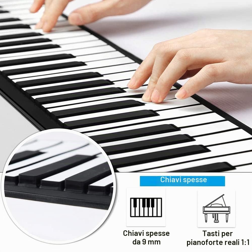 Roll Up Piano, portatile 61 tasti elettronico morbido silicone flessibile pianoforte elettronico digitale tastiera musicale pianoforte per bambini adulti intrattenimento domestico musica pratica