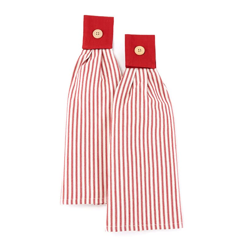 Torchon de cuisine à suspendre rayures rouges - Lot de 2