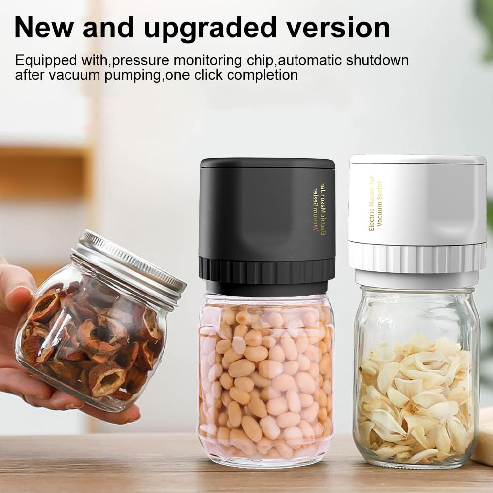 Electric Mason Jar Vacuum Sealer Kit, Vakuumversiegelungsmaschine für Lebensmittel mit LED Anzeige, Einmachglas Versiegelungs Set für die Lebensmittellagerung für Breite und Normale Öffnung (Schwarz)