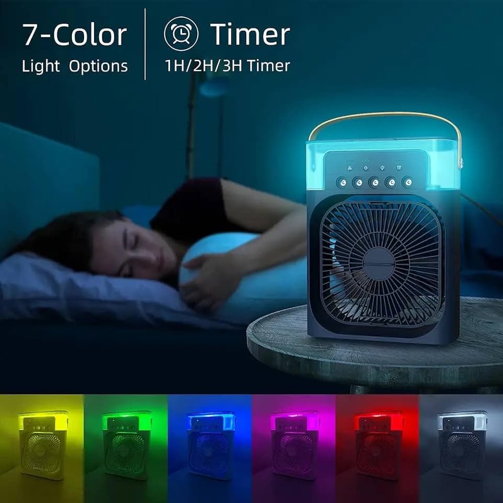 Modern Home Portable Humidifier Air Cooler Mist Fan Mini Cooler For Home With 3 Speed Mode With Water Spray, 7 Color Led And Timer, Usb Personal Cooler Desk Fan (Usb Powered Mini