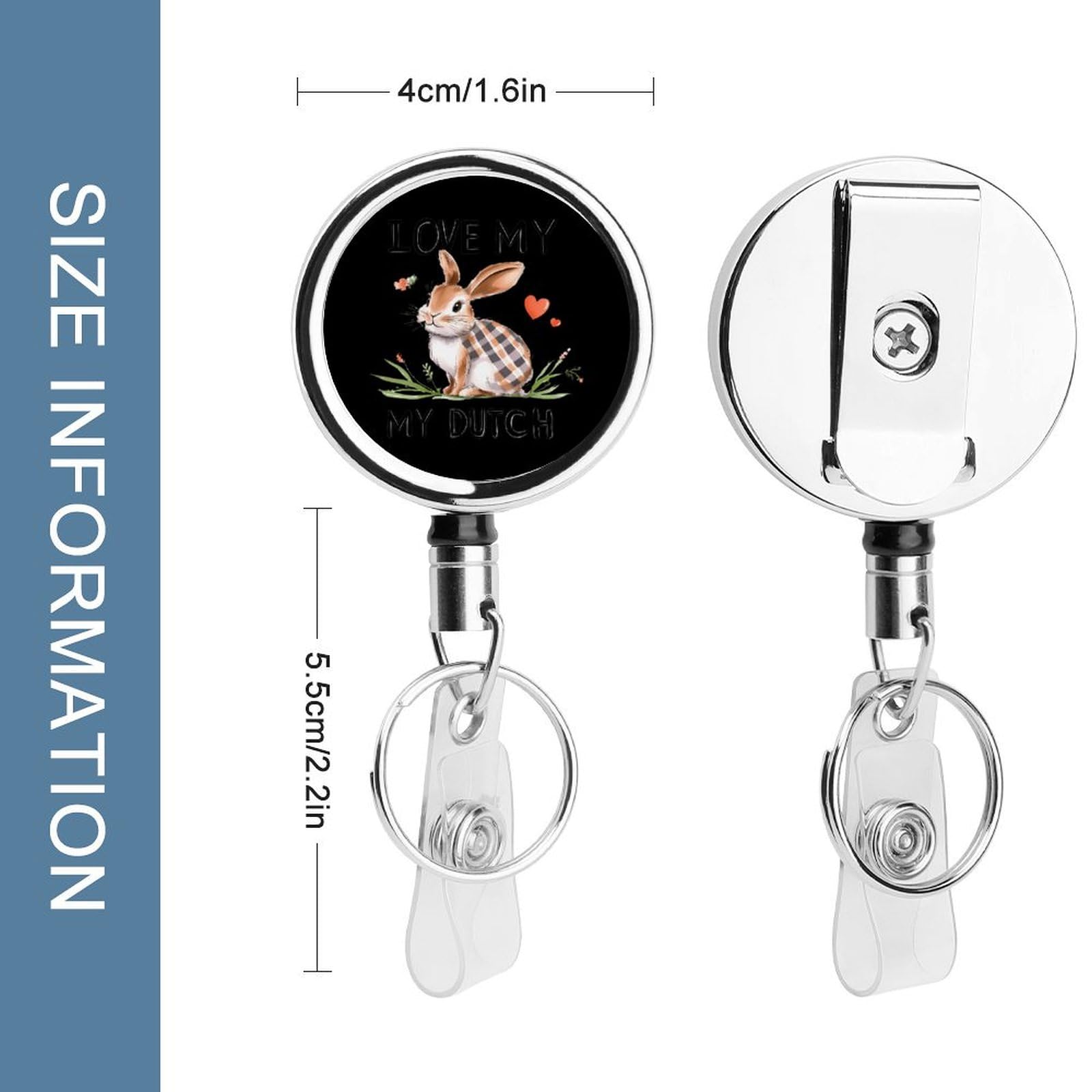 I Love My Dutch Retractable Badge Holder Metal ID Name Holder Key Ring with Belt Clip