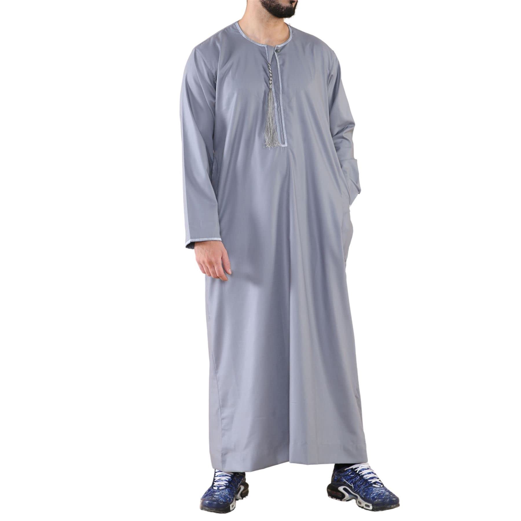 Truclothing Men's Grey Thobe Jubba Islamic Clothing Muslim Kaftan Emirati Omani Robe Arab Tassel - Xxl - 60