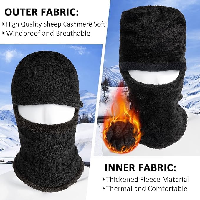 VENEXA Winter Cap for Men Women Winter Knitted Balaclava Hat Warm Cycling Face Covering Winter Warmer Knit Hat Neck Gaiter for Adults Multicolour, Free Size 4