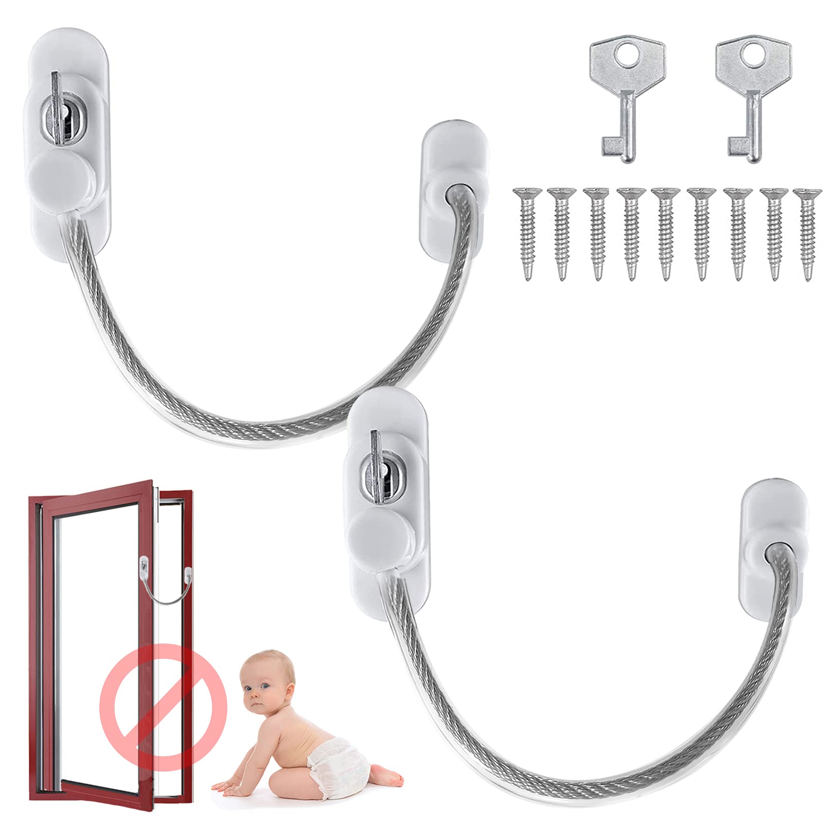 Buy Window Restrictor Locks for UPVC, 2 Pcs Lockable Kids Safety Cable Locks Popular Child Baby