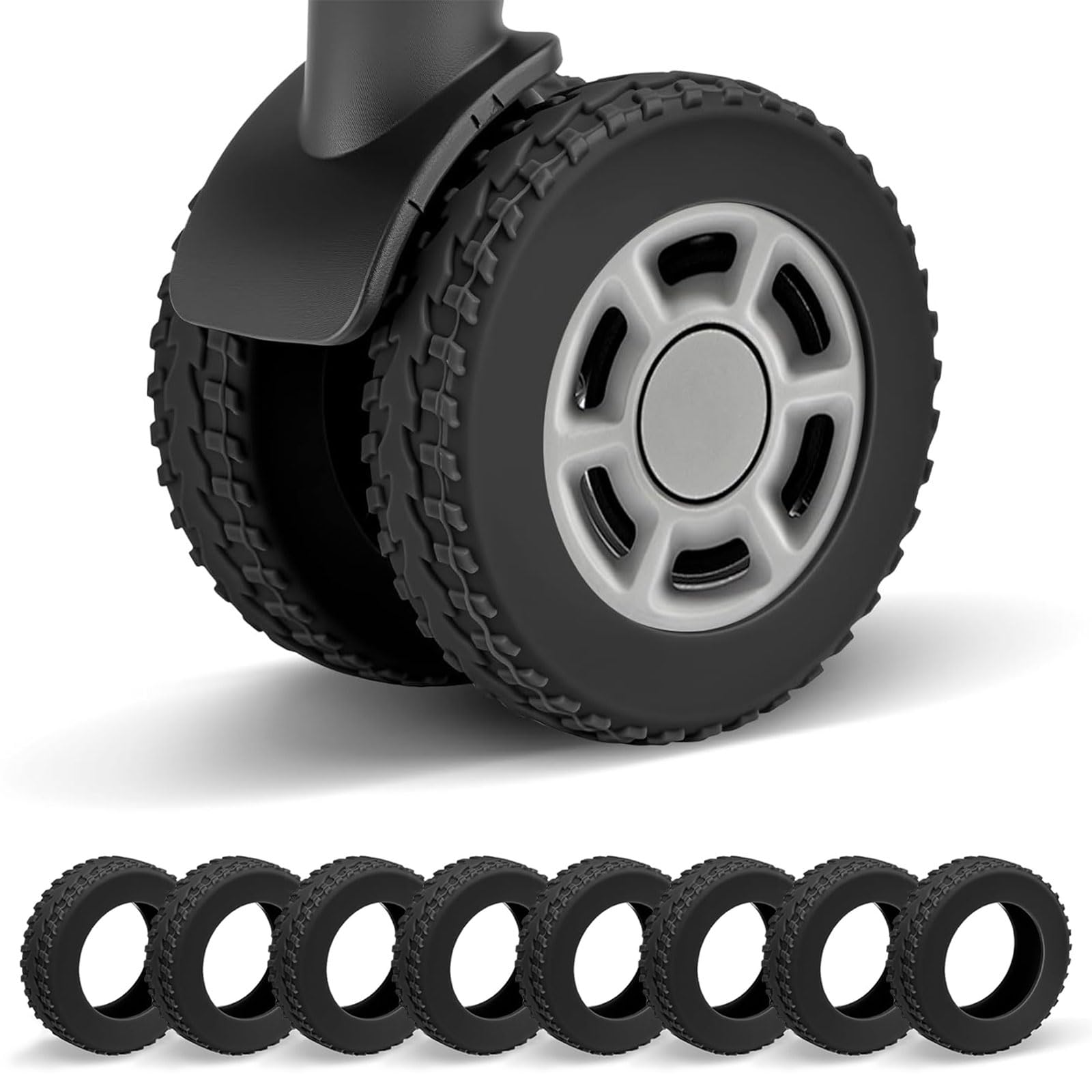 – Enhanced 8-piece Luggage Wheel Covers, Silicone Protective Covers for 2-2.4-Inch Suitcase Spinner Wheels, Durable, Low Noise, Thickened Protection, Travel Accessories (Black)