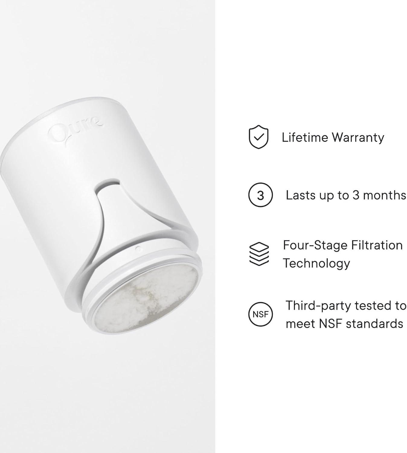 Qure Skincare Faucet Filter Refill - Replacement Cartridge for Faucet, 99% Chlorine Reduce, Clinically Tested - White, 3-Month Supply (1 Piece)
