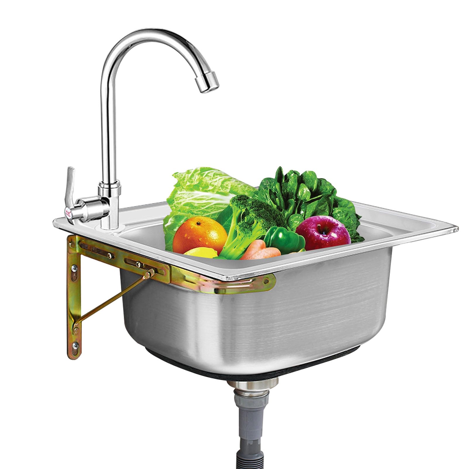 ZQFHSX Stainless Steel Kitchen Sink Free Standing， Wall Mounted Single Bowl Utility Commercial Hand Wash with Bracket Restaurant Station Basins,(50x40cm)