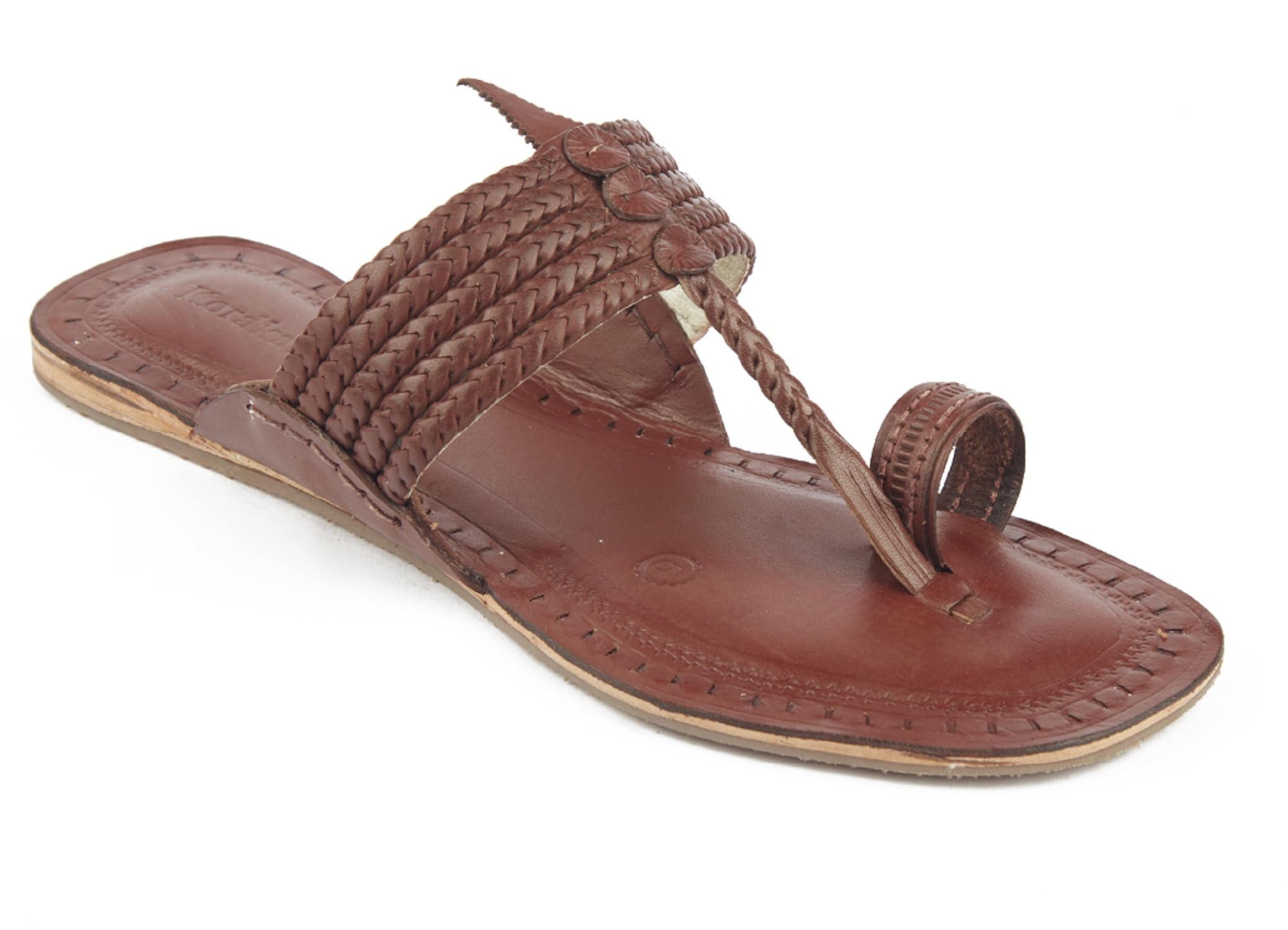 Women Vintage Red Brown Five Braided Kolhapuri Chappal Smooth and Comfortable Stylish Handcrafted Leather Sandal Anti Slip Design Durable Slippers-image-13