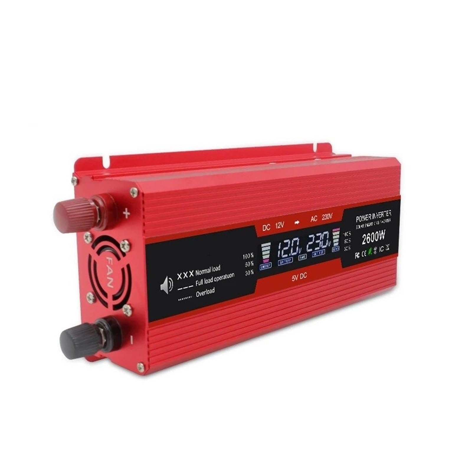 Convertidor Inversor De CC 12 V/24 V A CA 220 V, 230 V Y 240 V, Convertidor De Corriente Portátil para Coche, con Pantalla LCD. Inversor(DC 12V,Red 2600W)