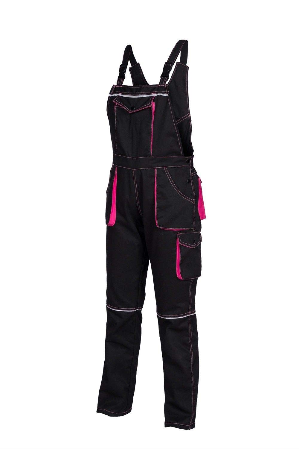 NIZO A Sicherheitslatzhose für Frauen in SCHWARZ - Latzhose Arbeitshose Damen Mädchen Schutzhose Arbeitslatzhose Kombihose (188/100-108)