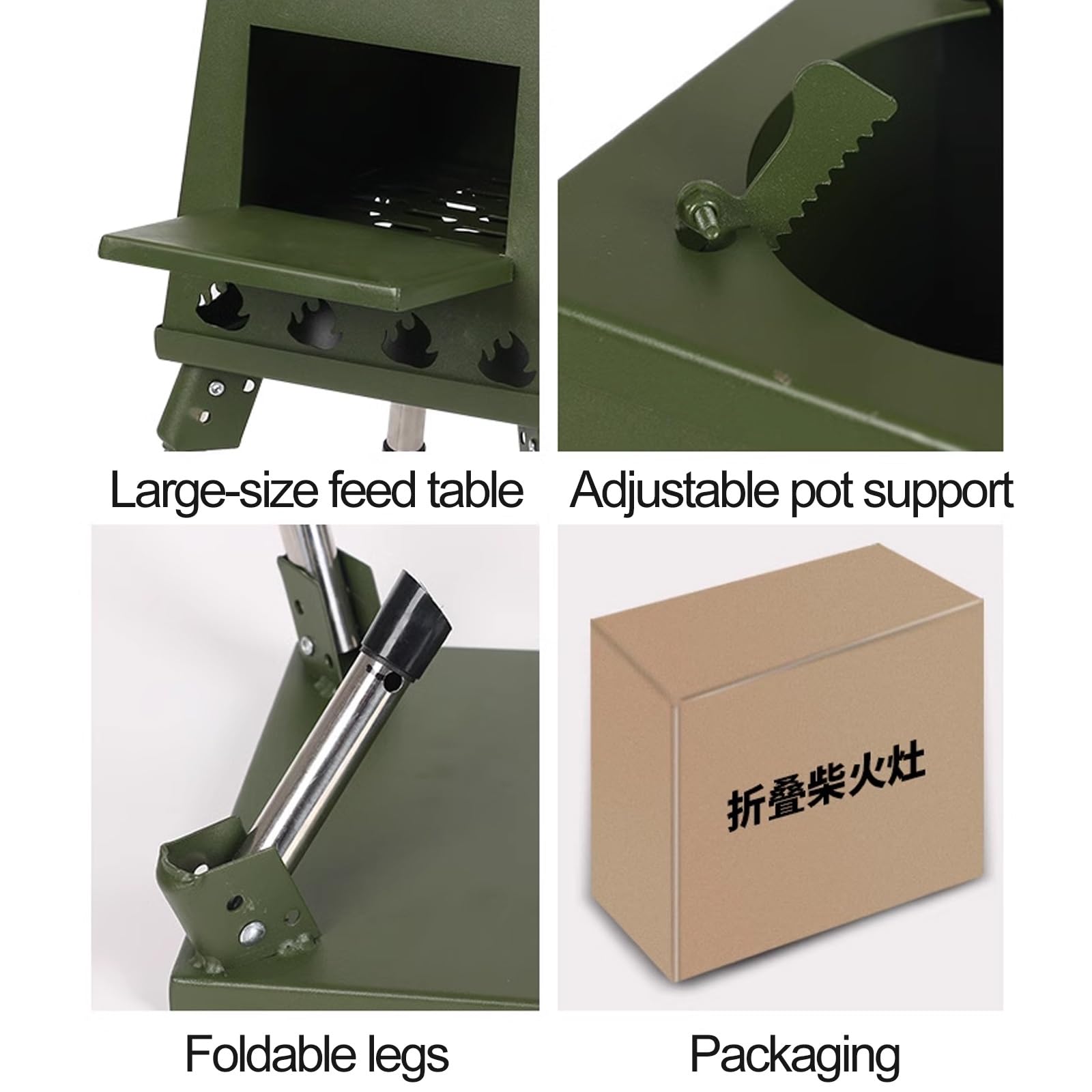 Réchaud de camping portable, réchaud à bois amovible avec sac de transport pour barbecue, pique-nique, randonnée et camping