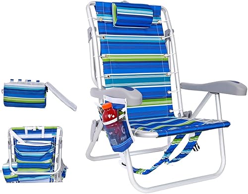 Ultimate - Silla de playa plegable de aluminio resistente para adultos | Coloque plana, 5 posiciones reclinables | Bolsa térmica aislada extraíble |