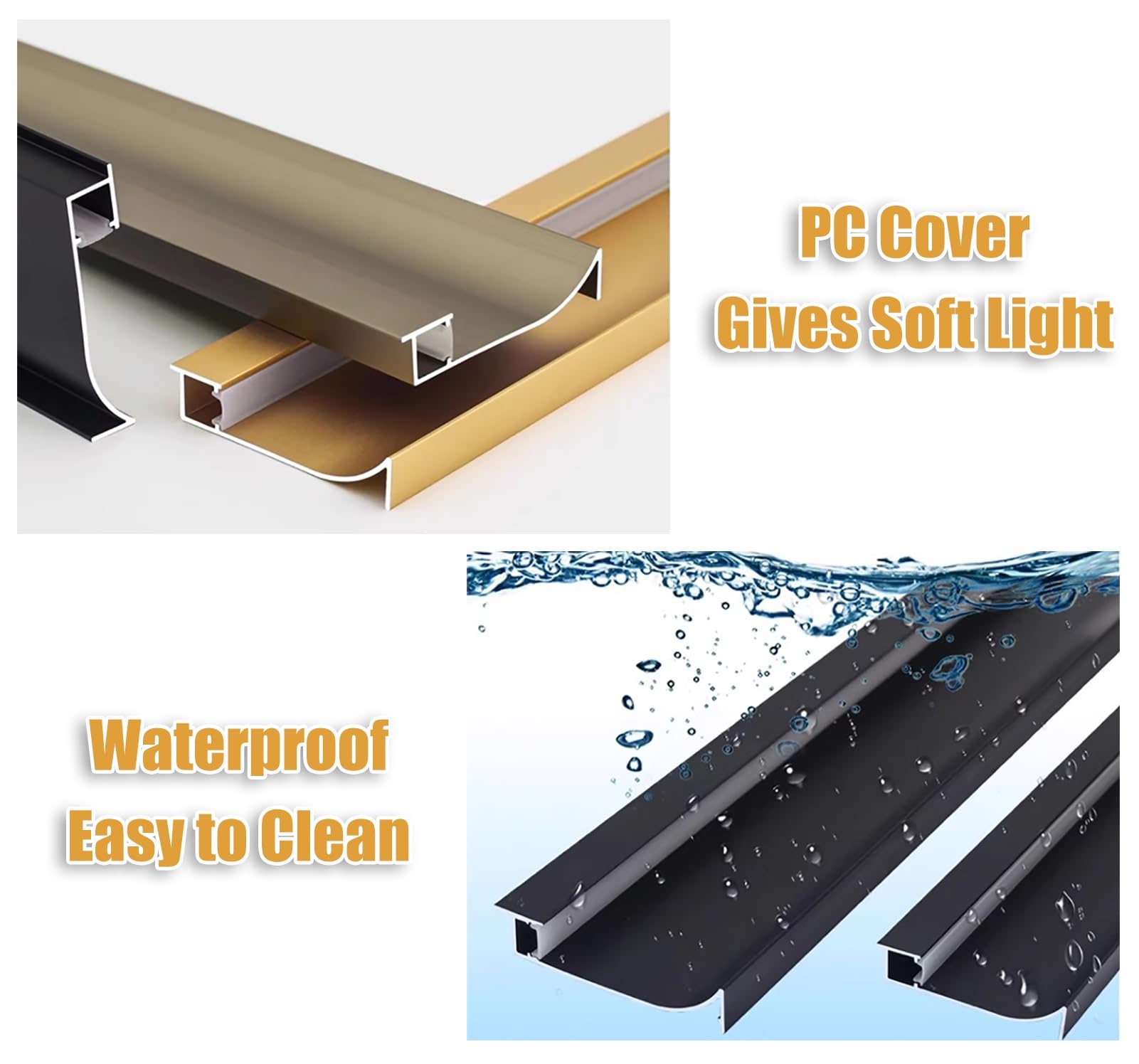 Perfil de aluminio con canal LED integrado, sistema de iluminación de zócalo for el hogar, base de pared decorativa for moldura de zócalo de piso for tira de LED(Champagne,1.5m)