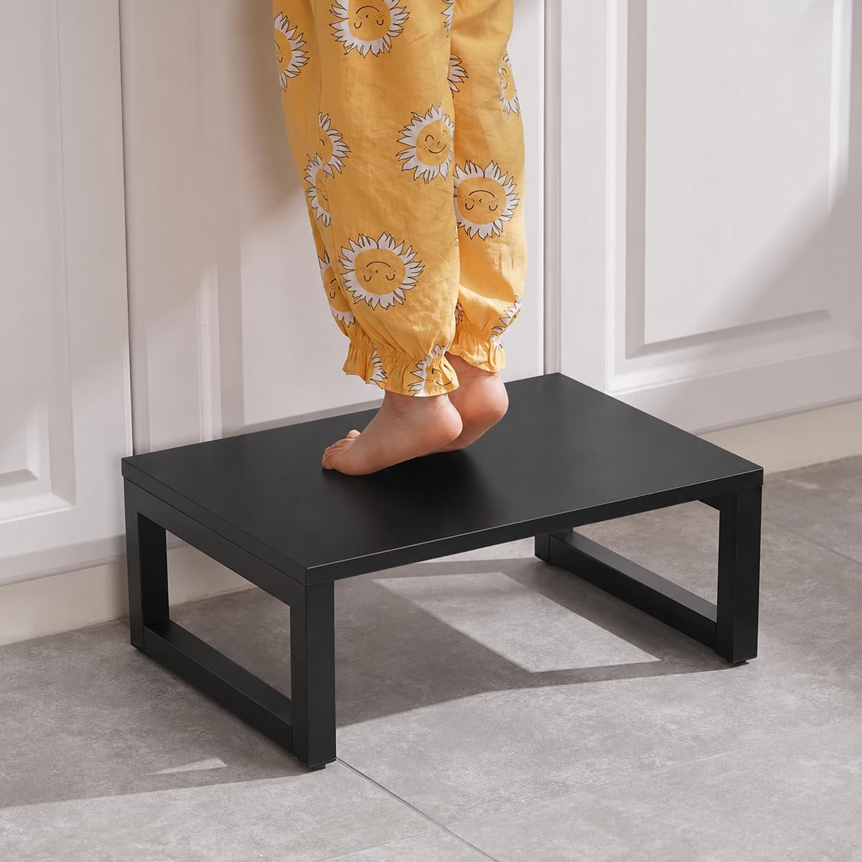 58287 home utility step stool for kids/adults, all metal bedside step stool, kids potty training stool foot step stool for kitchen, bedroom, living room, bathroom (black)