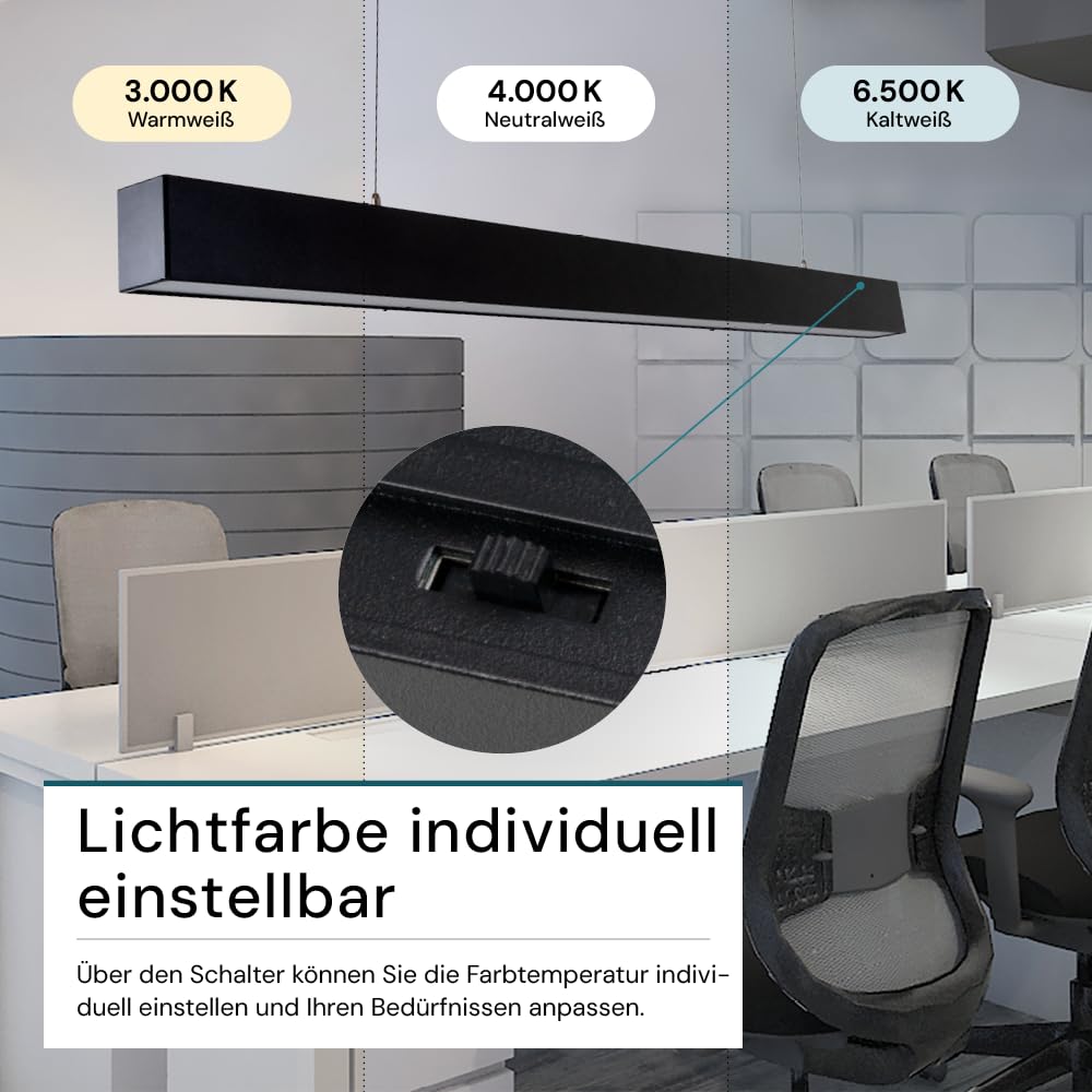 LUXULA LED Pendelleuchte 120 cm Schwarz, 40W 4000lm, 3000-6500K einstellbar, Hängelampe Esstisch Aluminium, Blendarm UGR<23, Deckenlampe Büro Tresenleuchte verknüpfbar, Esszimmerlampe hängend
