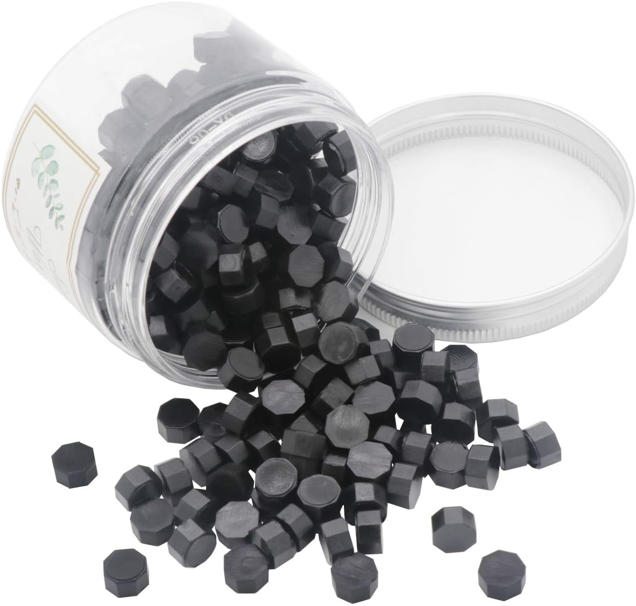 Sealing Wax Beads White 200Pcs Octagon Wax Seal Beads with Box for Envelope Stamps, Cards, Invitations, Wine Packages, Letter Sealing (Black)