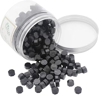 Sealing Wax Beads White 200Pcs Octagon Wax Seal Beads with Box for Envelope Stamps, Cards, Invitations, Wine Packages, Letter Sealing (Black)
