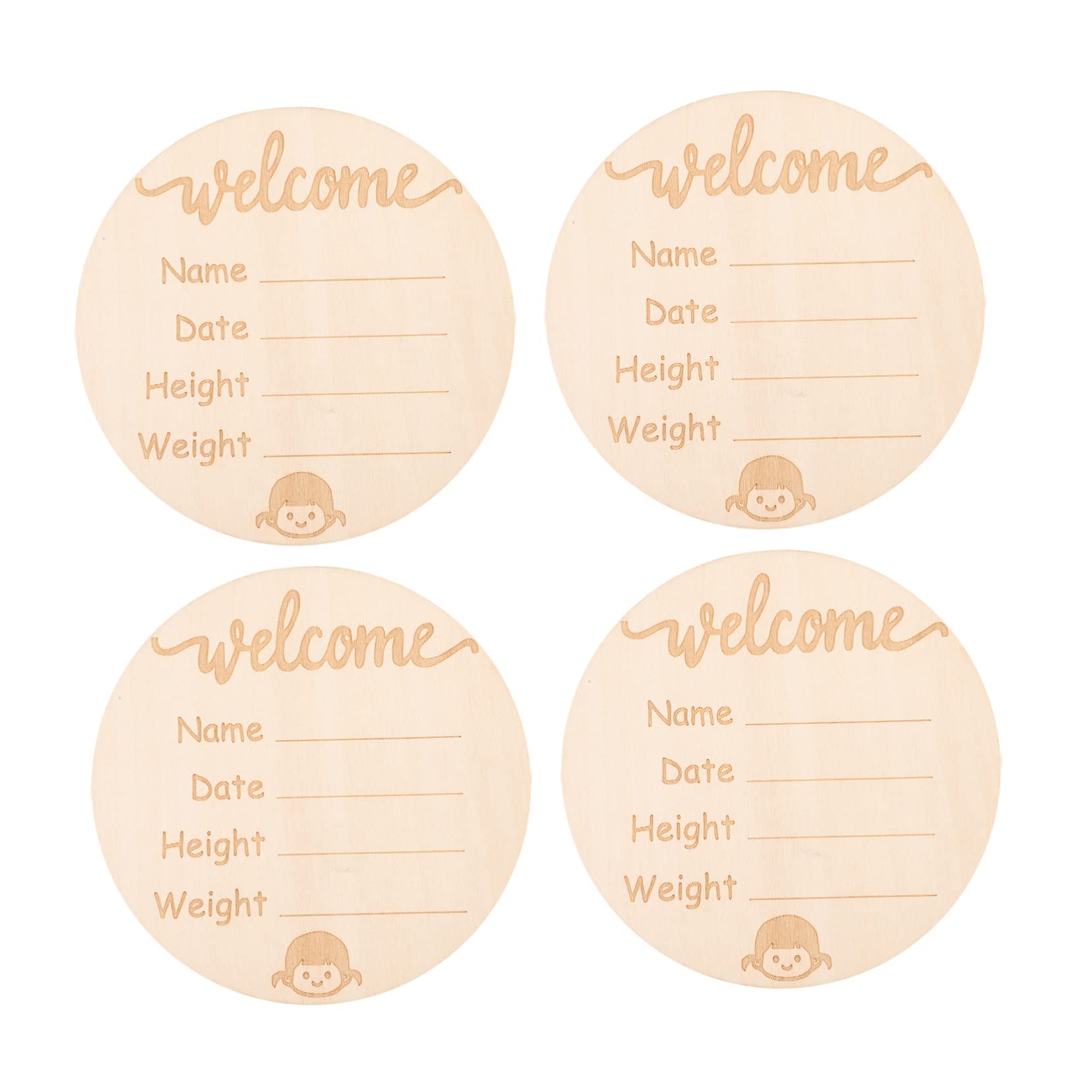 Kisangel 4pcs Baby Name Signs Wooden Birth Announcement Nursery Decor Newborn Photo Props Wood