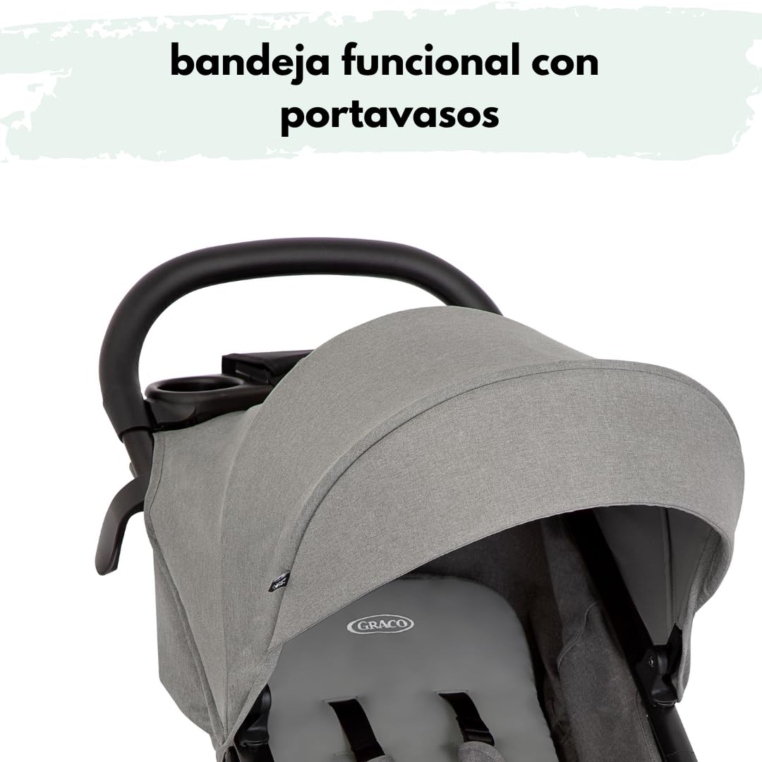 Graco EezeFold DLX Buggy Carrito Bebé Ligero de Viaje | Silla de Paseo con Plegado a una Mano - Suspensión en 4 Ruedas - Reclinado Total y Cesta Grande - Gris Lunar