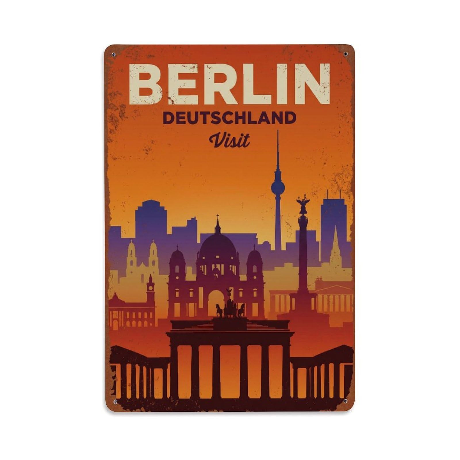 Gead 8X12inch Style Vintage Travel Berlin Germany Cityscape Panorama Metal Tin Sign