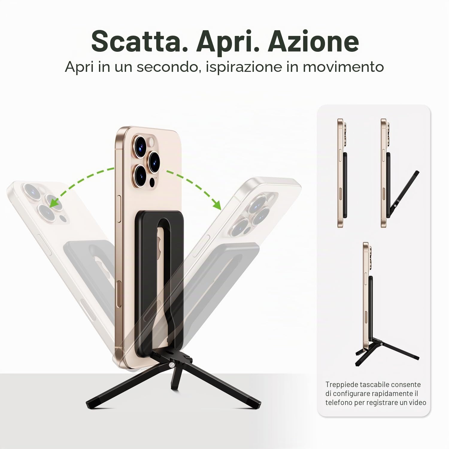 elitehood Treppiede Magsafe, mini treppiede in alluminio leggero per iPhone, supporto magnetico compatto per viaggi e uso quotidiano, compatibile con Magsafe iPhone 16/15/14/13/12 Series