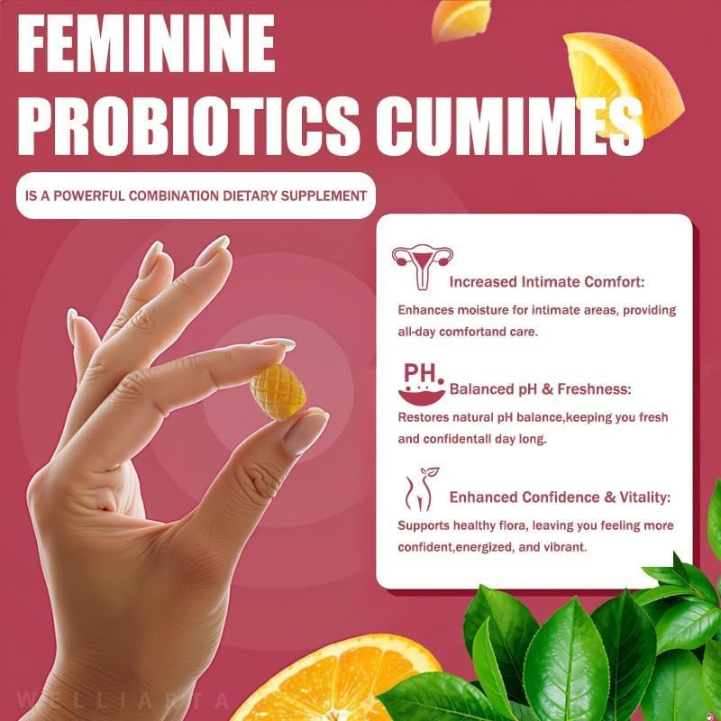 Miniatura 4 de Gomitas de probióticos femeninos, apoya el equilibrio del pH y la comodidad, la salud intestinal y el sistema inmunológico con mezcla resbaladiza,