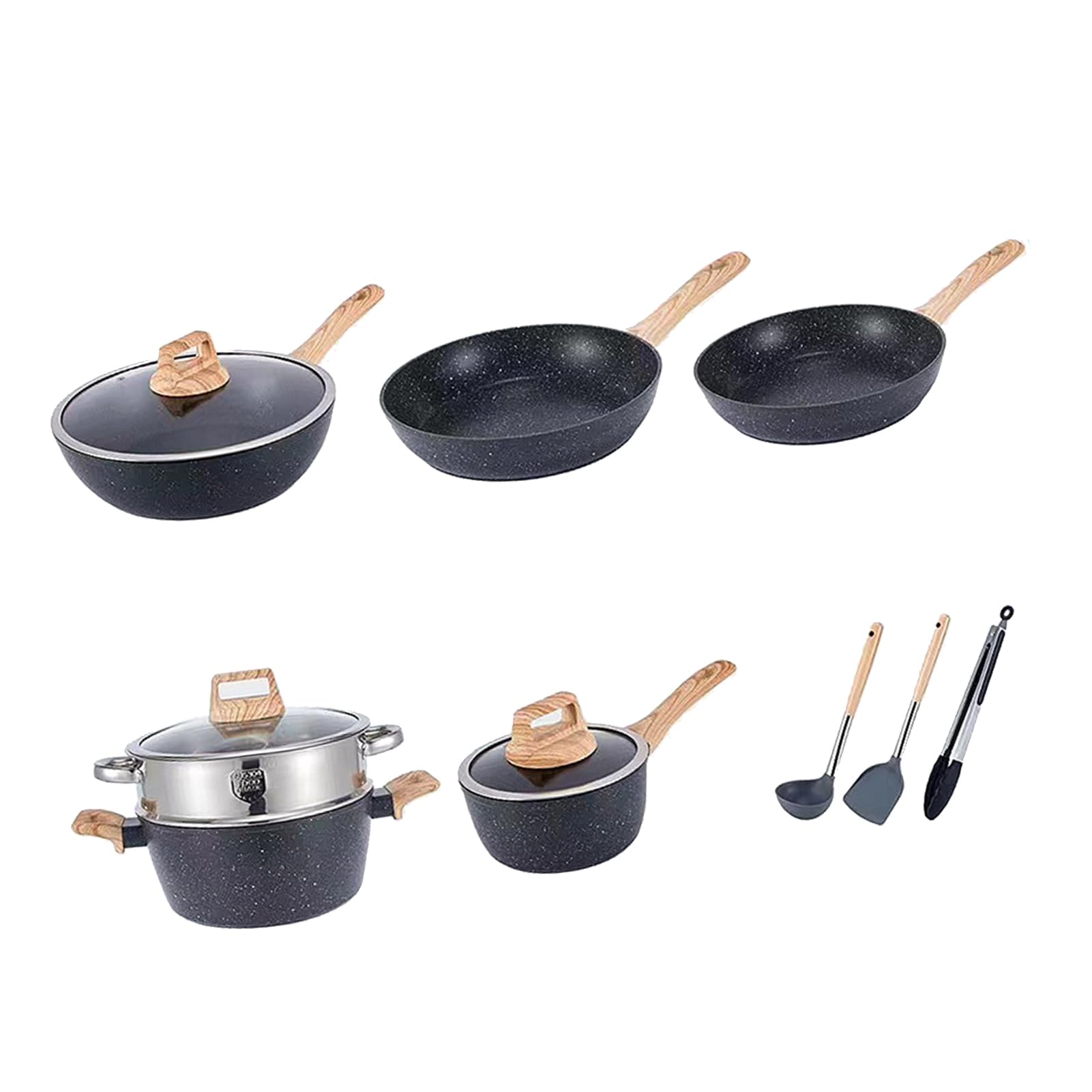 Yosoo Health Gear Zestaw naczyń Kuchennych, Aluminiowe Garnki z powłoką nieprzywierającą Zestaw Patelni z Patelnią Rondelki Patelnia do Smażenia z pokrywką, Równomierne Ogrzewanie do Gotowania w