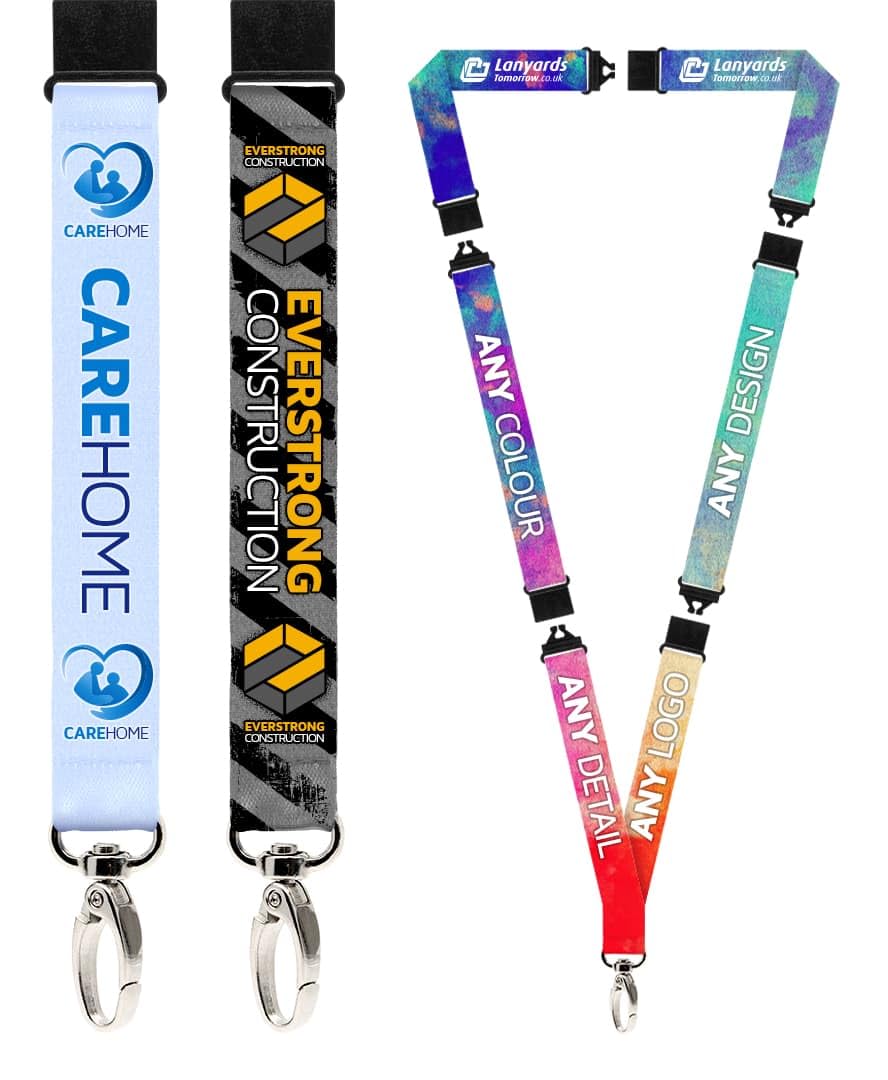 100x Personalised Lanyard by Lanyards Tomorrow Full-Colour Dye Sublimation with 5 Point Break Breakaway Safety and Metal Clip Design Custom Neck Straps Add Logo Text 25mm 2.5cm