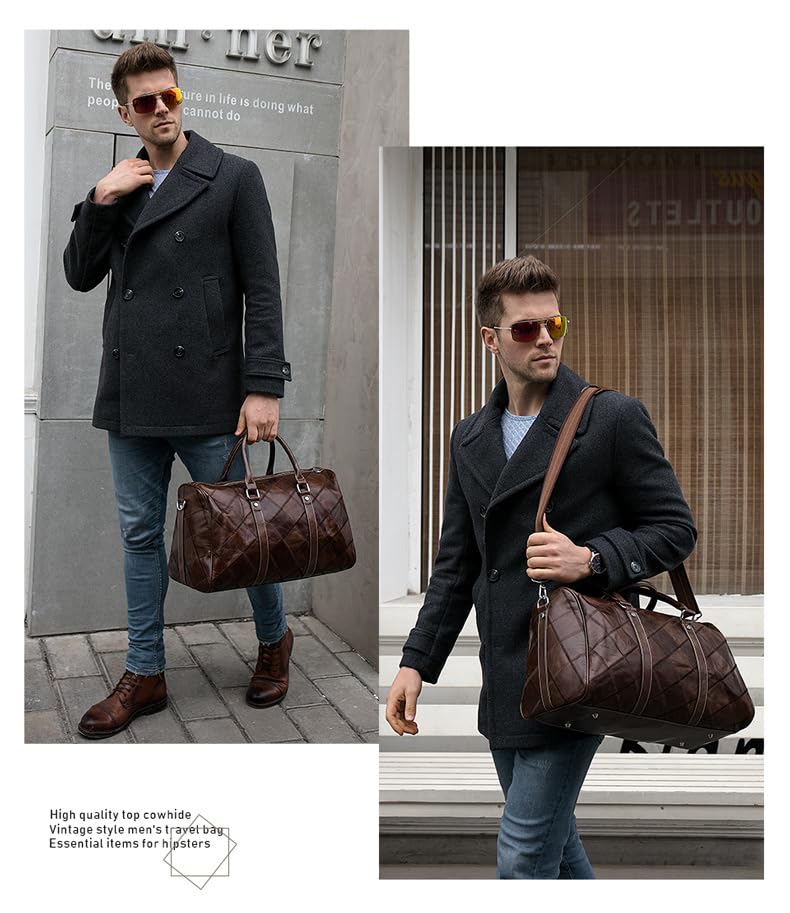 Mens Multi-Functional Stylish Travel Duffle Bag–Waterproof Genuine Leather Carry-On, Retro Design for Business,Gym,and Camping (Black1)3