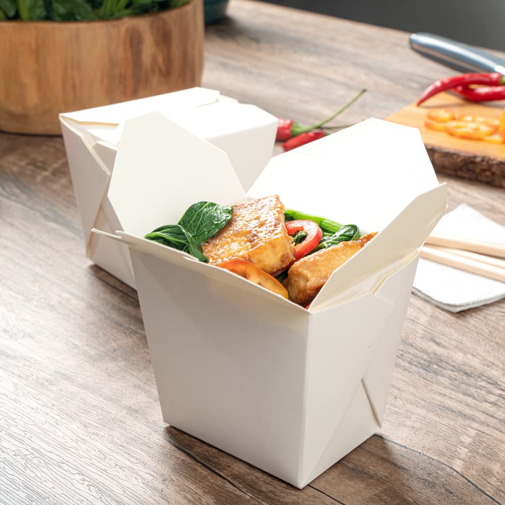 Bio Tek - Recipiente cuadrado de papel blanco para llevar fideos de 16 onzas, 3 1/2 x 3 x 3 1/4 pulgadas, caja de 200 unidades