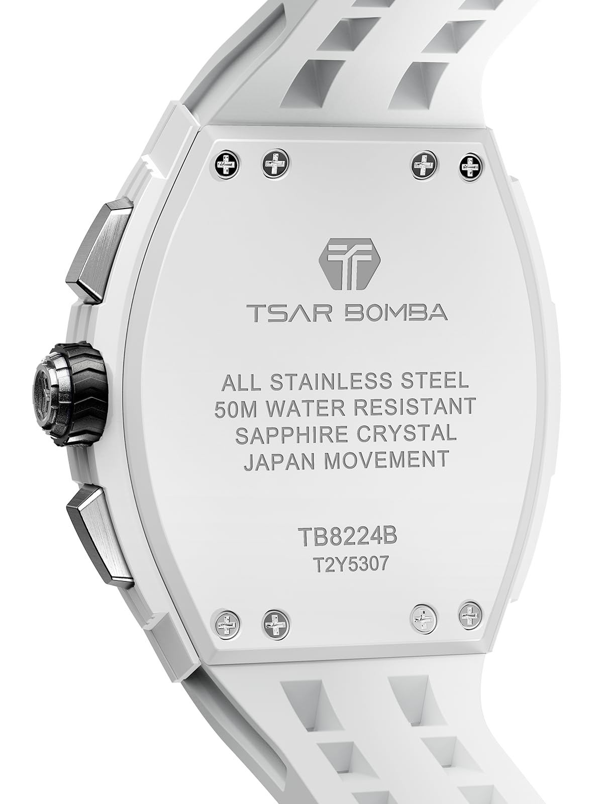 TSAR BOMBA Orologio Uomo Tonneau Lusso Quadrato Orologio da polso Uomo Cristallo di zaffiro Giapponese Movimento al quarzo Cinturino in Silicone 50M Impermeabile Cronografo Regalo per gli Uomini
