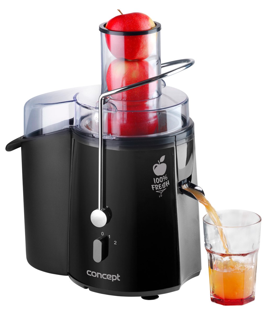 CONCEPT Hausgeräte LO7027 Entsafter Fresh mit XXL einfüllöffnung, 7,2 cm und zwei schaltstufen, 16 800 umdrehungen pro minute, 1,8 L, 1000 W, Schwarz