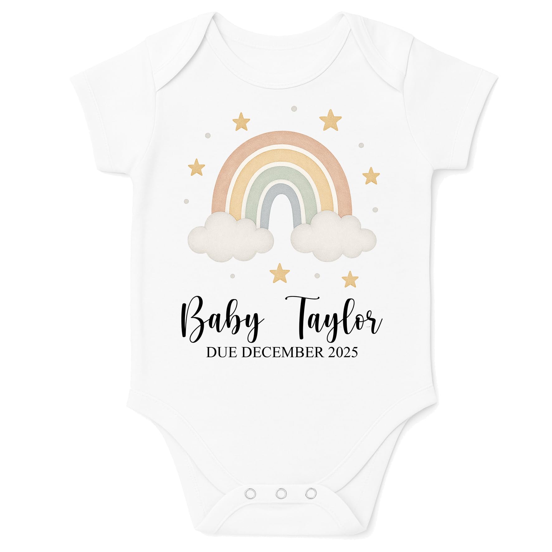 Personalised Baby Pregnancy Announcement Bodysuit Vest (Baby Rainbow Clouds, 3-6 Months)