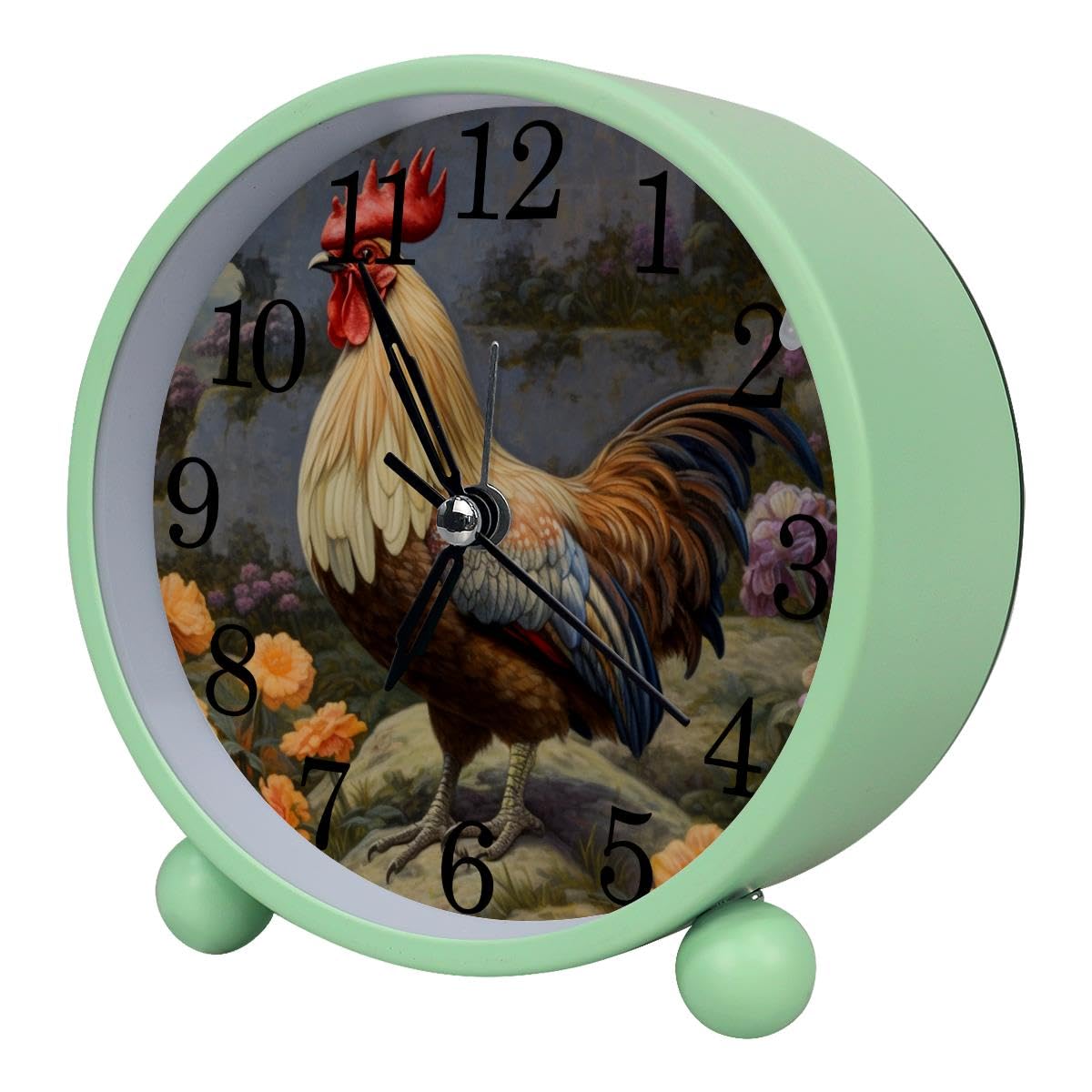 Luoweisi Alarm Clock Flower Rooster, Silent Non-Ticking with Night Light