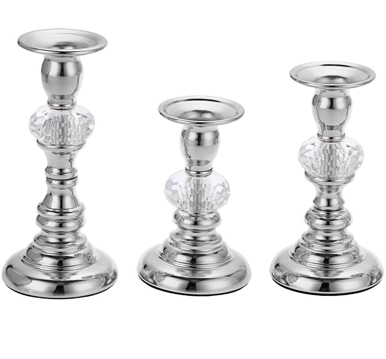 Candle Holder Set Of 3 Metal Taper Candlestick Holders Vintage Candle Decorative Crystal Stands Decorative(Silver)