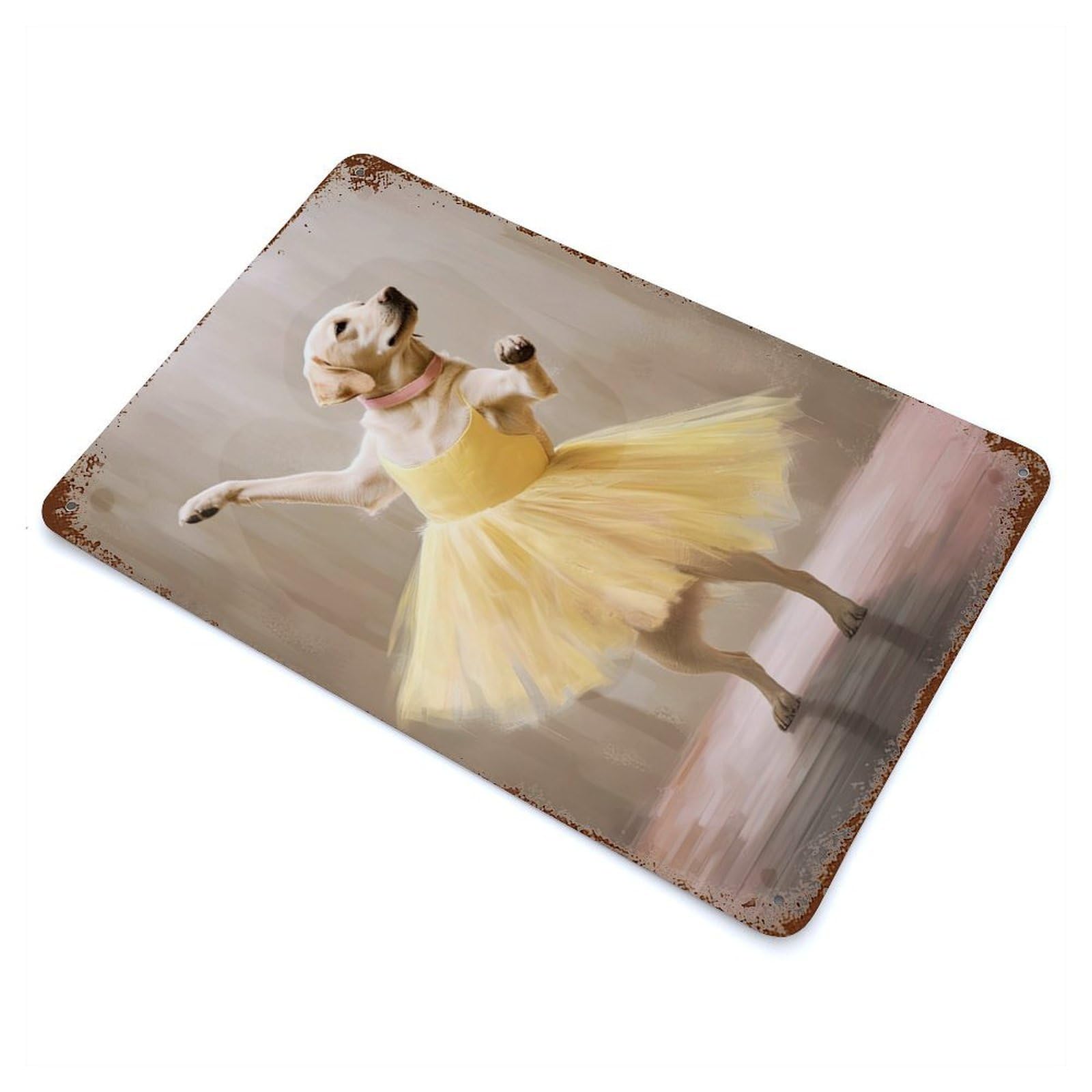 Labrador Ballerina Vintage Wall Sign 11.8"x7.9", Rust Effect Metal Decor for Living Room, Hallway And Home Decor