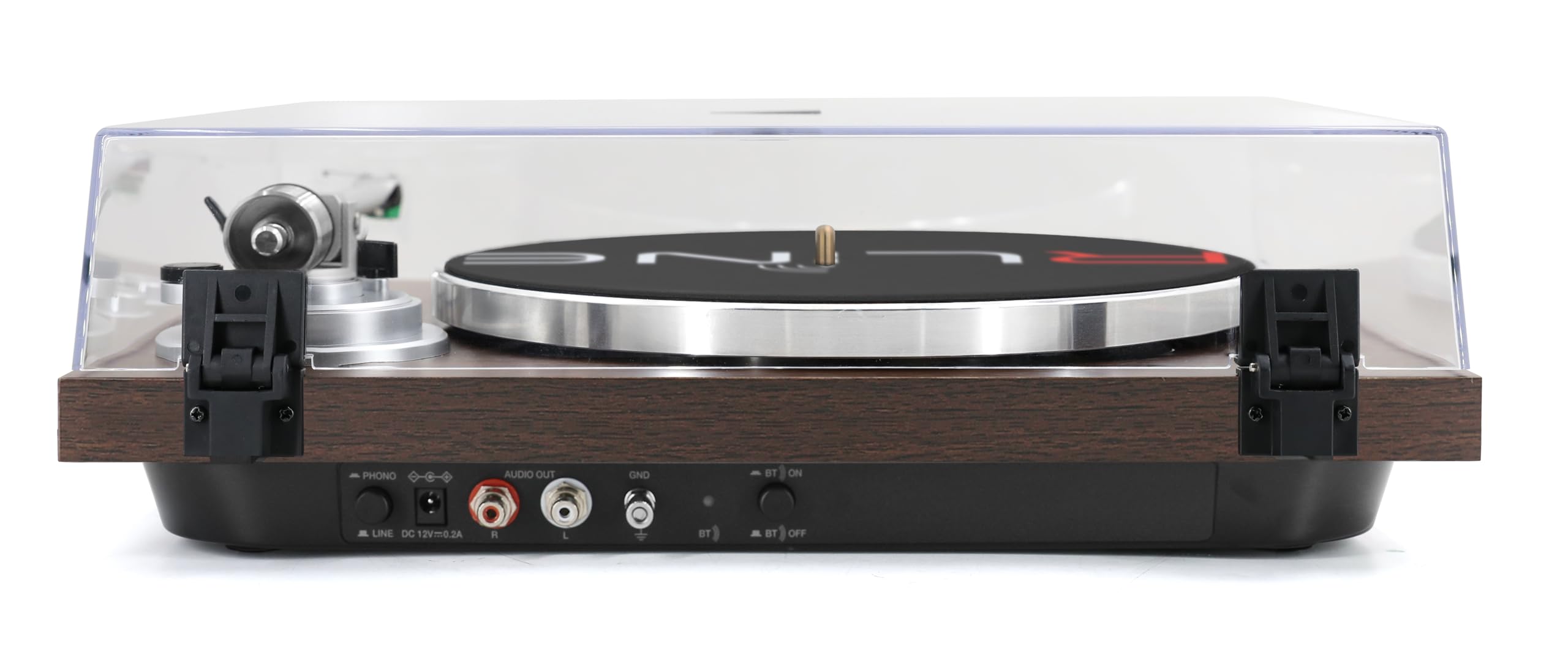 RLINE Gramofon winylowy Bluetooth, orzech włoski, odtwarzacz winylowy 33 i 45 obrotów, talerz ciśnieniowy 12" aluminium, wkład magnetyczny VM-95E, aktywny przedwzmacniacz, funkcja zapobiegająca