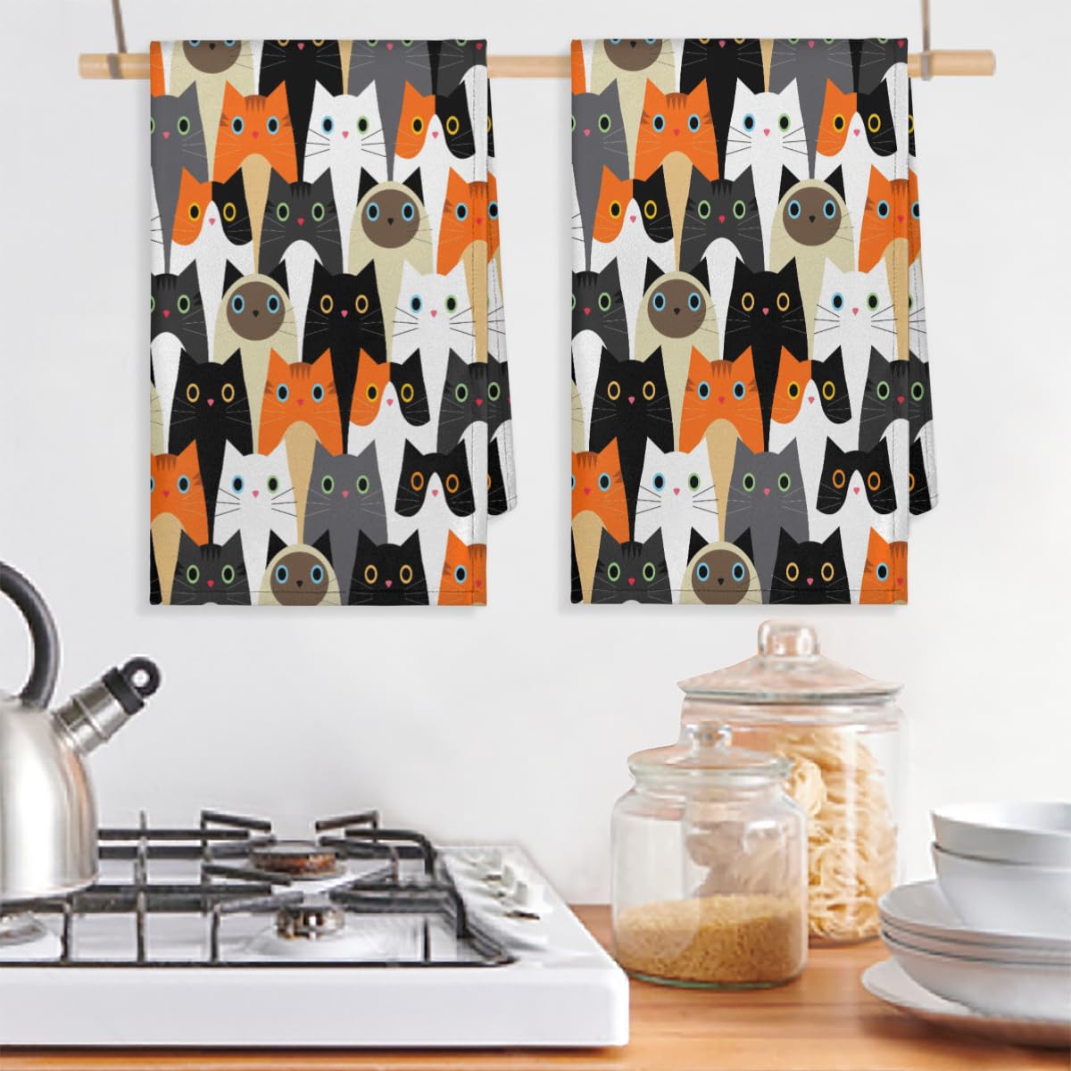 Asciugamani Da Cucina Divertenti Con Gatto Nero – Strofinacci In Microfibra A Nido D'Ape 40x60 Cm – Regalo Inaugurazione Casa