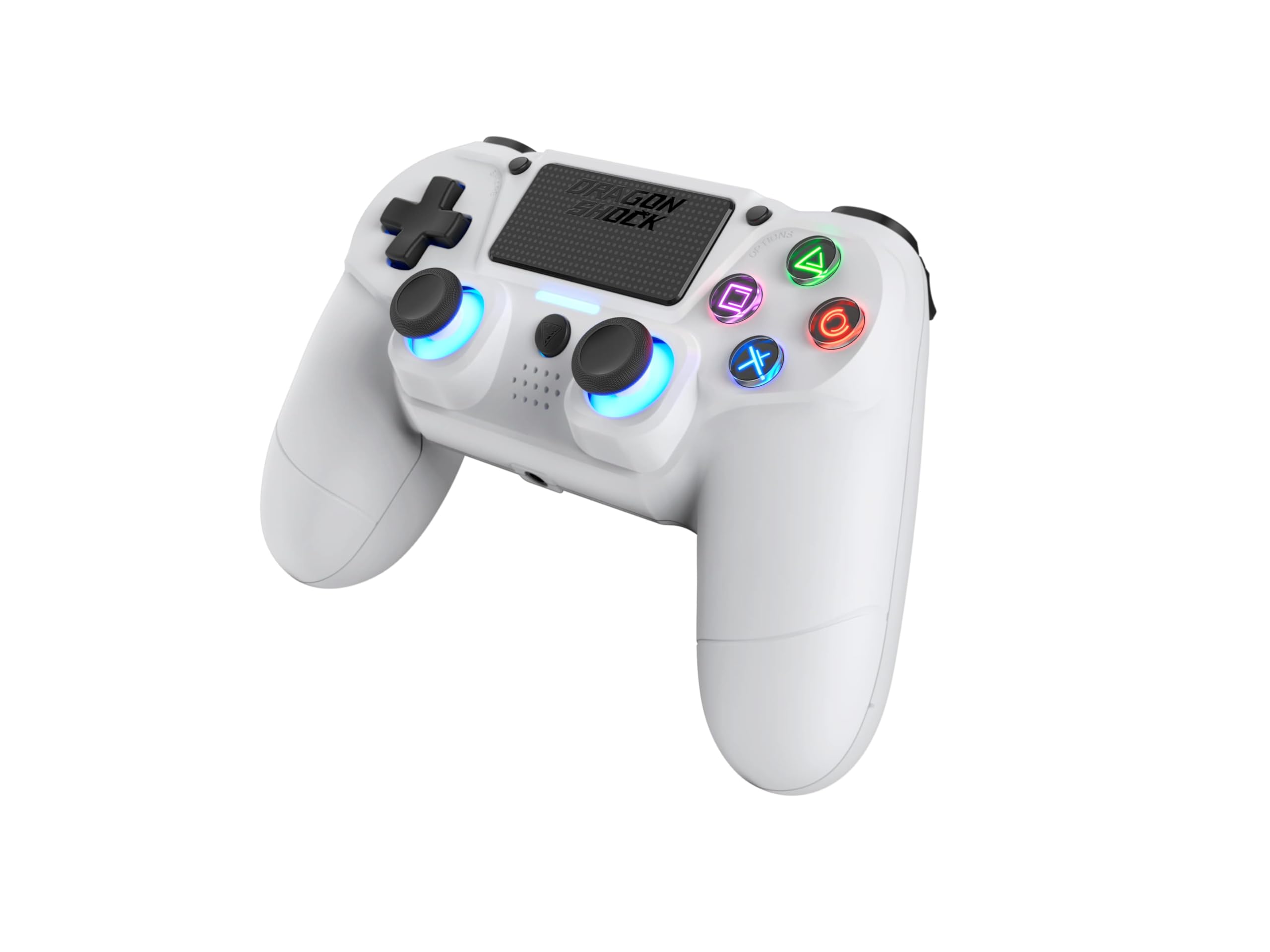 DragonShock Mizar Manette Sans Fil pour PS4 – Contrôleur Bluetooth Compatible PC & PS3 – Double Vibration, Batterie Rechargeable – Blanc